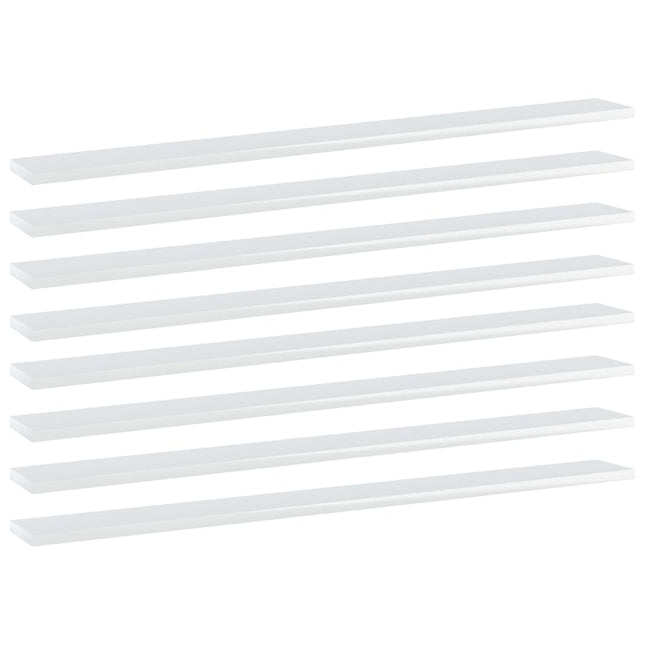 Ripiani per Libreria 8pz Bianco Lucido 100x10x1,5cm Multistrato