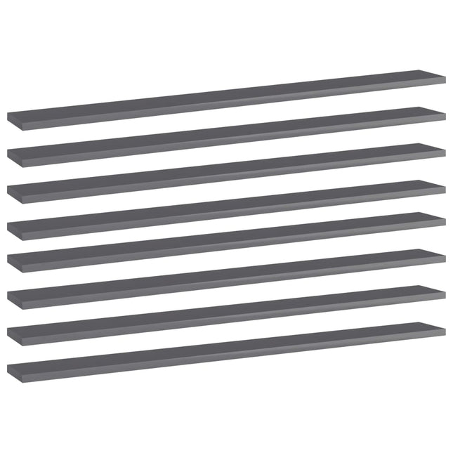 Ripiani per Libreria 8pz Grigio Lucido 100x10x1,5cm Multistrato
