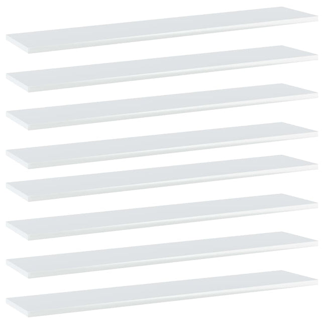 Ripiani per Libreria 8pz Bianco Lucido 100x20x1,5cm Multistrato