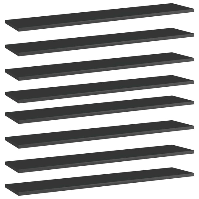 Ripiani per Libreria 8pz Nero Lucido 100x20x1,5cm Multistrato