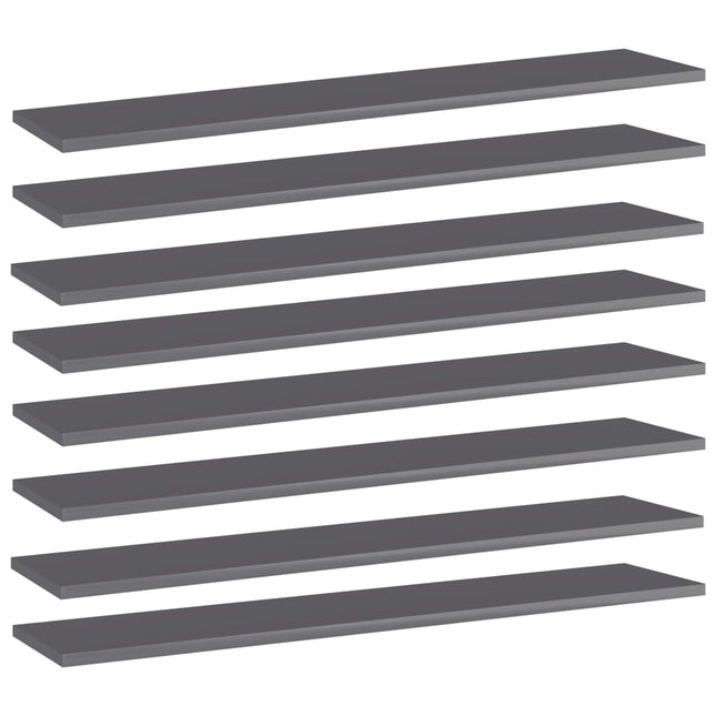 Ripiani per Libreria 8pz Grigio Lucido 100x20x1,5cm Multistrato
