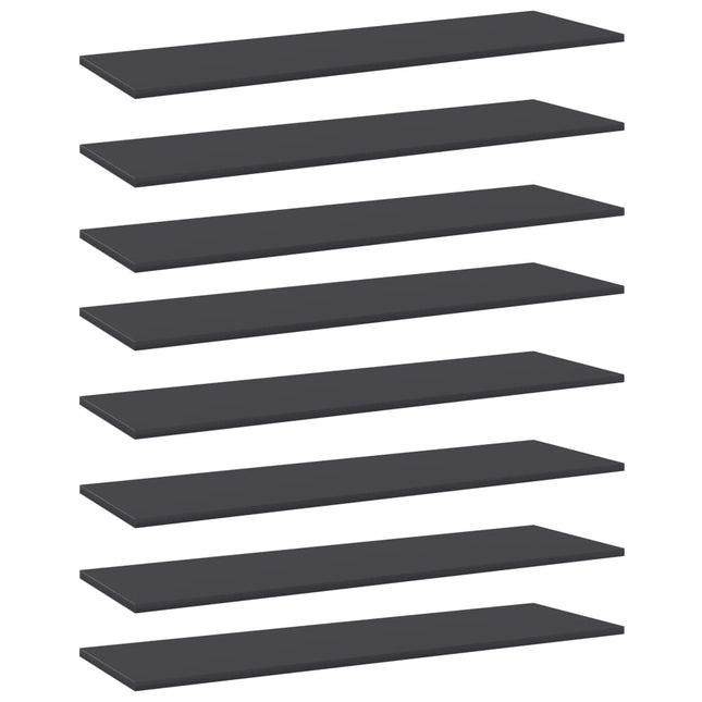 Ripiani per Libreria 8pz Grigi 100x30x1,5cm Legno Multistrato
