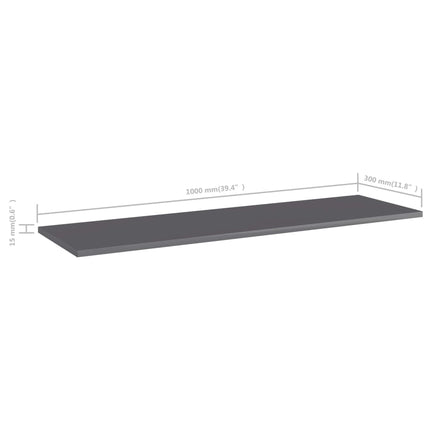 Ripiani per Libreria 4pz Grigio Lucido 100x30x1,5cm Multistrato