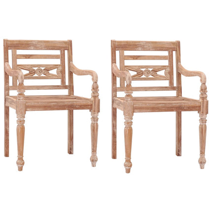 Sedie Batavia 2 pz Bianco Slavato in Legno Massello di Teak