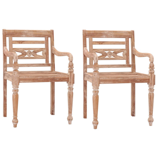 Sedie Batavia 2 pz Bianco Slavato in Legno Massello di Teak