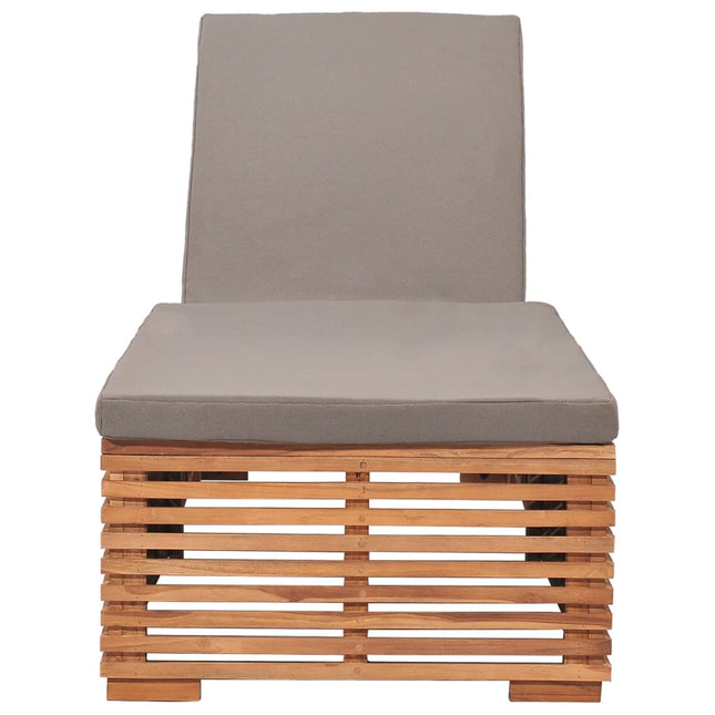 Lettino Prendisole con Cuscino Grigio Scuro in Legno di Teak