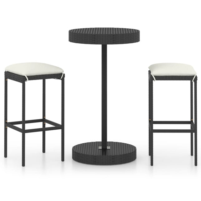 Set Bar da Giardino 3 pz con Cuscini Polyrattan Nero