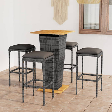 Set da Bar da Giardino 5 pz con Cuscini in Polyrattan Grigio