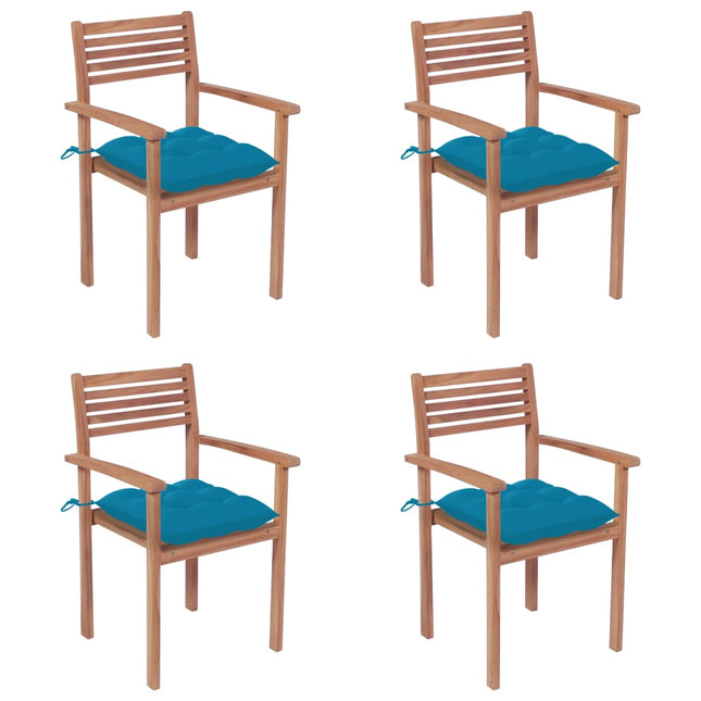 Sedie da Giardino 4 pz con Cuscini Azzurro in Massello di Teak