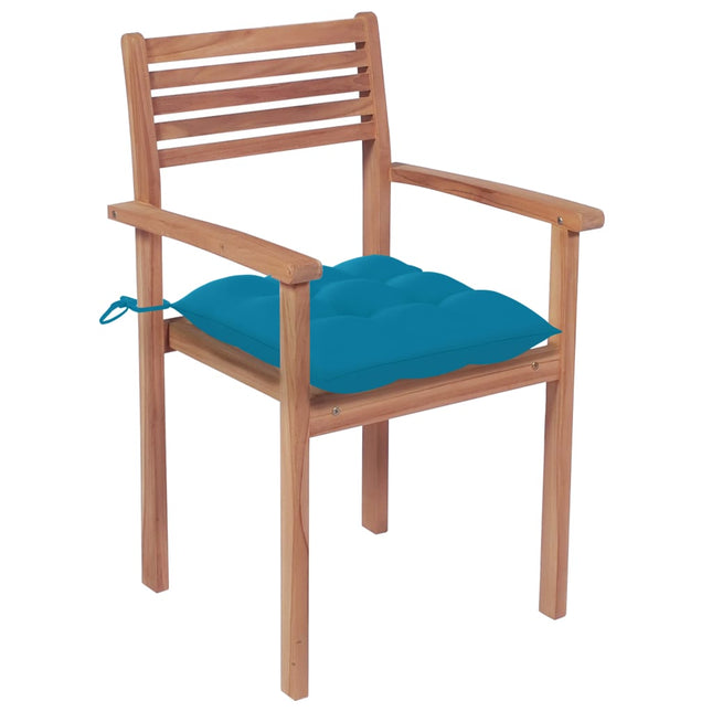 Sedie da Giardino 4 pz con Cuscini Azzurro in Massello di Teak