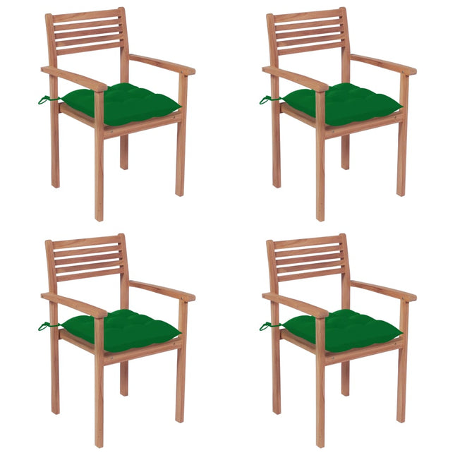 Sedie Giardino 4 pz con Cuscini Verdi in Massello di Teak
