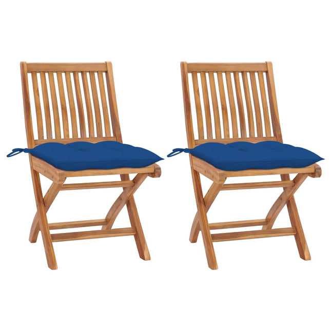 Sedie da Giardino 2 pz con Cuscini Blu in Massello di Teak