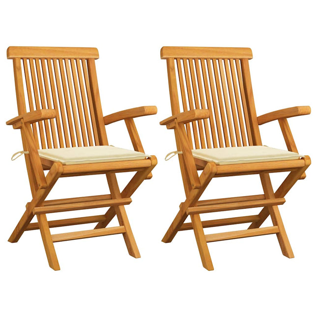 Sedie da Giardino con Cuscini Crema 2 pz Legno Massello di Teak