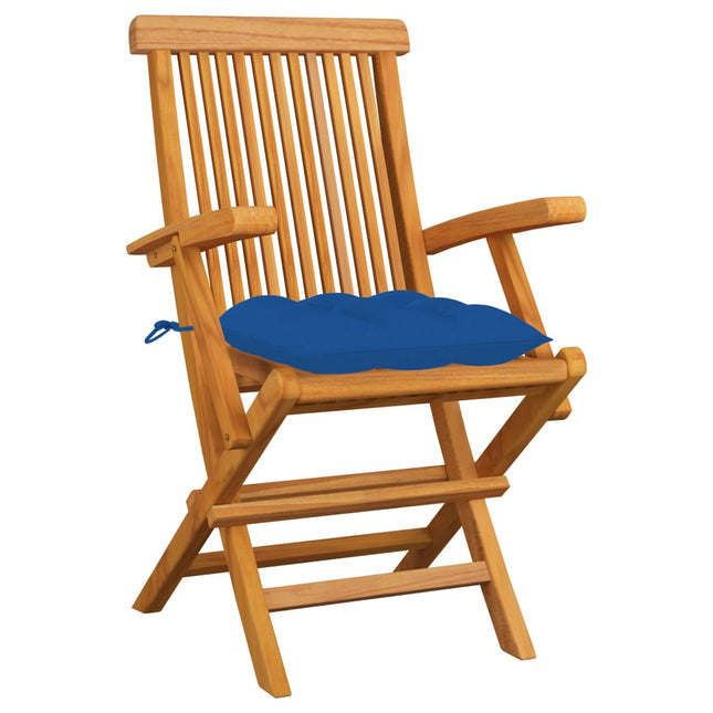 Sedie da Giardino con Cuscini Blu 3 pz Legno Massello di Teak