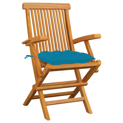 Sedie da Giardino con Cuscini Azzurri 6 pz Legno Massello Teak