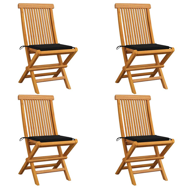 Sedie da Giardino con Cuscini Neri 4 pz Massello di Teak