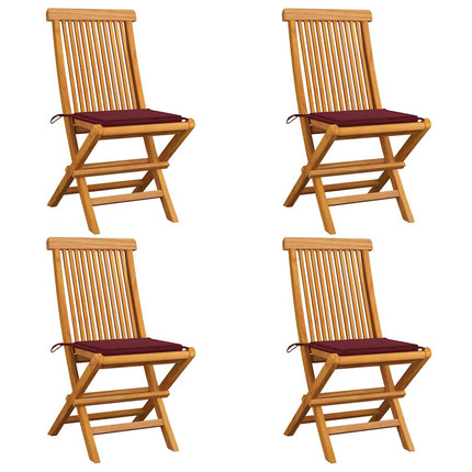 Sedie da Giardino con Cuscini Rosso Vino 4 pz Massello di Teak