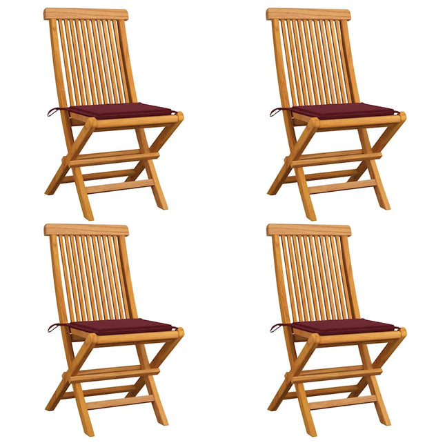 Sedie da Giardino con Cuscini Rosso Vino 4 pz Massello di Teak