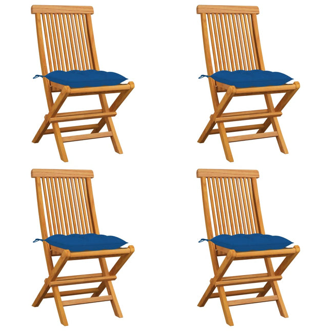 Sedie da Giardino con Cuscini Blu 4 pz Massello di Teak