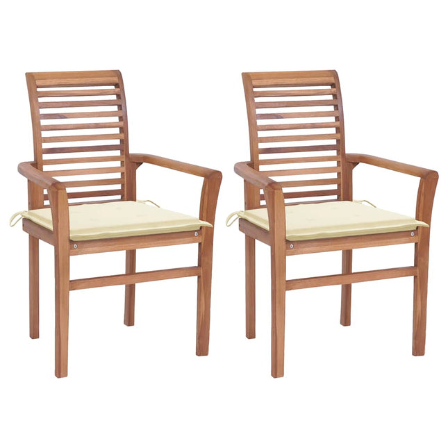 Sedie da Pranzo 2 pz con Cuscini Crema in Massello di Teak