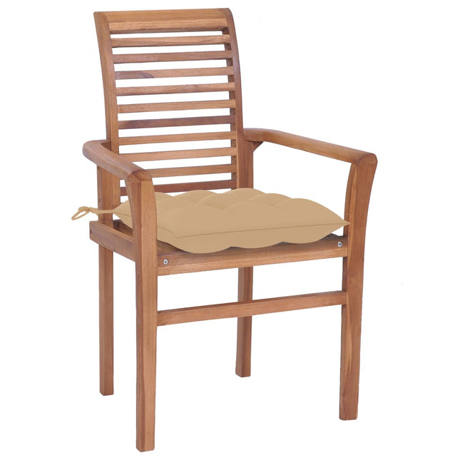 Sedie da Pranzo 2 pz con Cuscini Beige in Massello di Teak