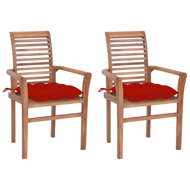 Sedie da Pranzo 2 pz con Cuscini Rossi in Massello di Teak