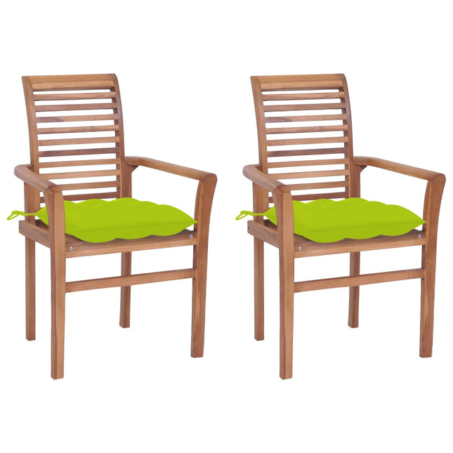 Sedie da Pranzo 2 pz e Cuscini Verde Brillante Massello di Teak