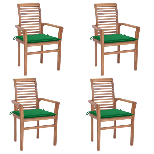 Sedie da Pranzo 4 pz con Cuscini Verdi in Massello di Teak