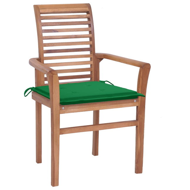 Sedie da Pranzo 4 pz con Cuscini Verdi in Massello di Teak