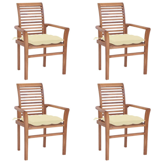 Sedie da Pranzo 4 pz con Cuscini Bianco Crema Massello di Teak