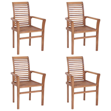 Sedie da Pranzo 4 pz con Cuscini Neri in Massello di Teak