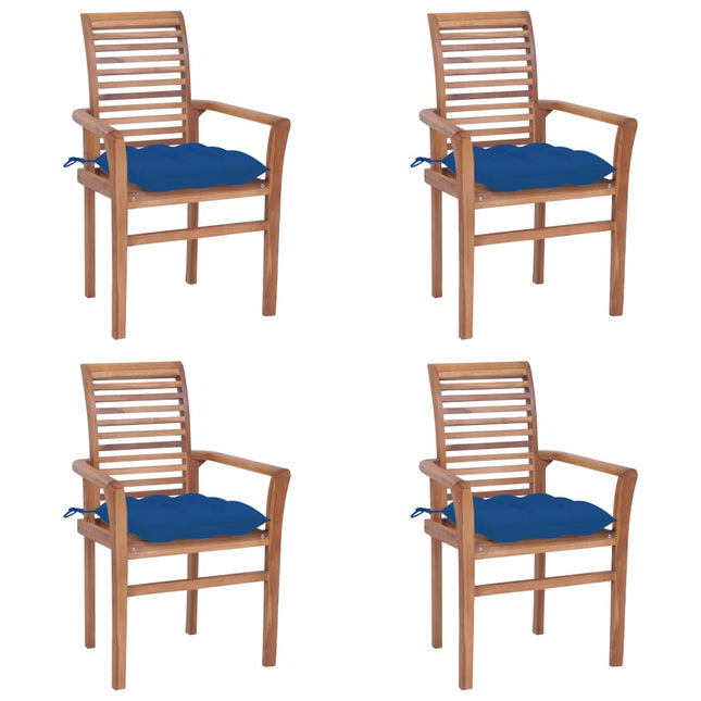 Sedie da Pranzo 4 pz con Cuscini Blu  in Massello di Teak