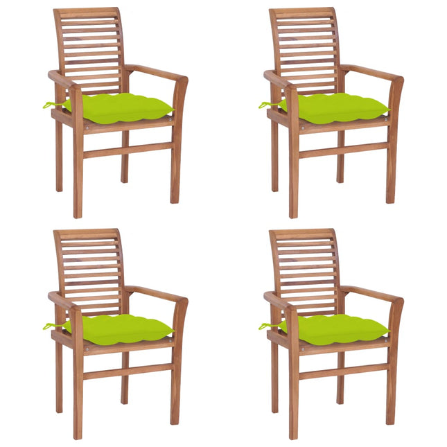 Sedie da Pranzo 4 pz e Cuscini Verde Brillante Massello di Teak