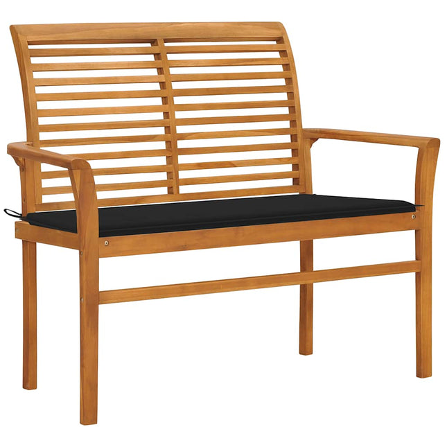 Panca da Giardino con Cuscino Nero 112 cm in Legno di Teak