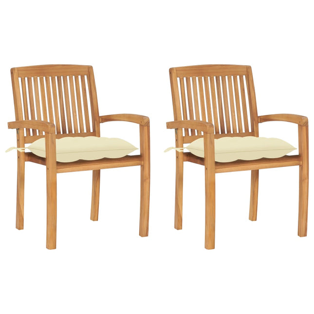 Sedie da Giardino 2pz con Cuscini Bianco Crema in Teak Massello