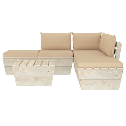 Set Divani da Giardino su Pallet 6 pz con Cuscini Legno Abete