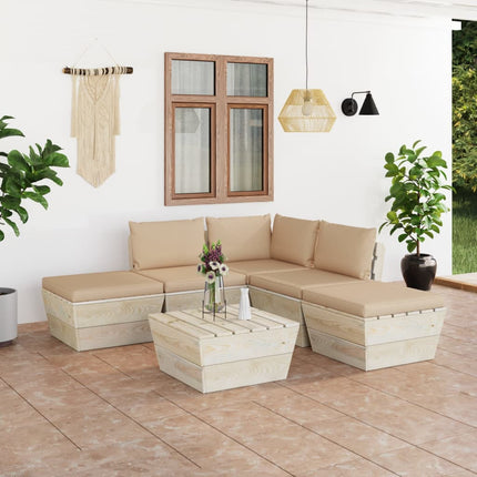 Set Divani da Giardino su Pallet 6 pz con Cuscini Legno Abete