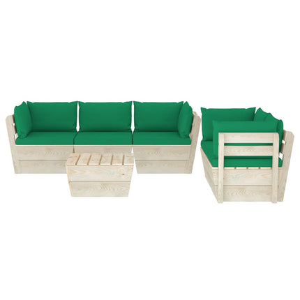 Set Divani da Giardino su Pallet 6 pz con Cuscini Legno Abete