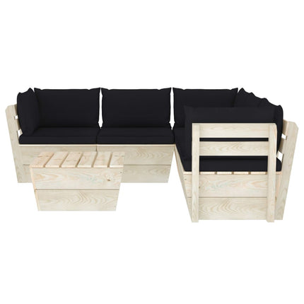 Set Divani da Giardino su Pallet 6 pz con Cuscini Legno Abete