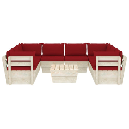 Set Divani da Giardino su Pallet 9 pz con Cuscini Legno Abete
