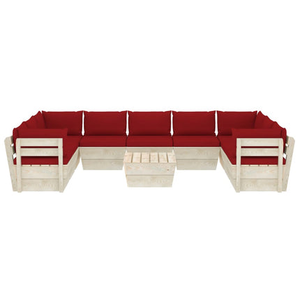 Set Divani da Giardino su Pallet 10 pz con Cuscini Legno Abete