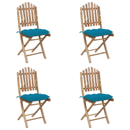 Set da Pranzo da Giardino 5 pz Pieghevole con Cuscini in Bambù