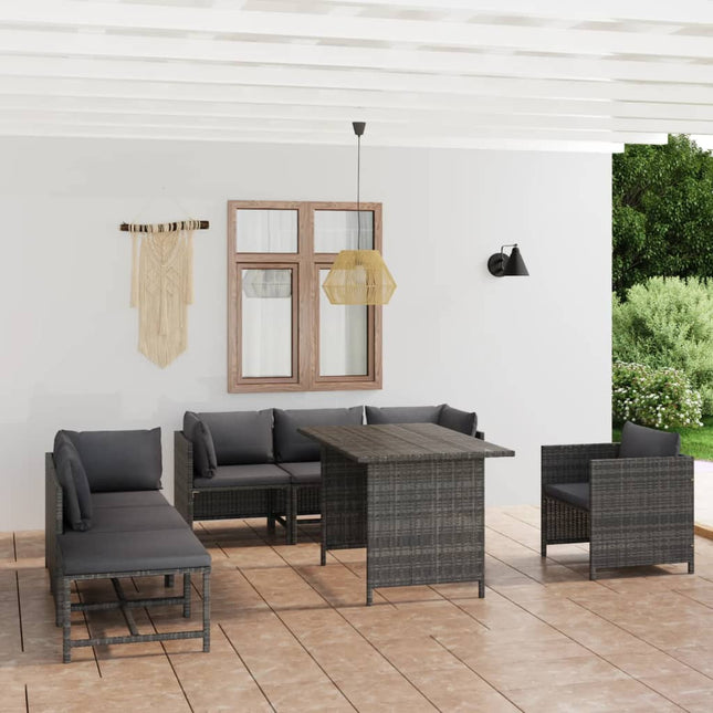 Set Divani da Giardino 8 pz con Cuscini in Polyrattan Grigio