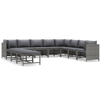 Set Divani da Giardino 11 pz con Cuscini in Polyrattan Grigio