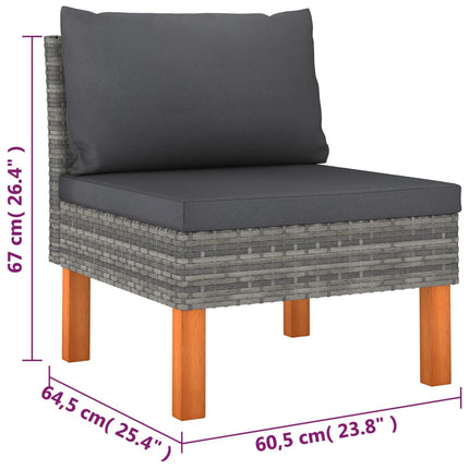 Set Divani da Giardino 6 pz con Cuscini in Polyrattan Grigio