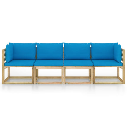 Divano da Giardino a 4 Posti con Cuscini Blu Chiaro