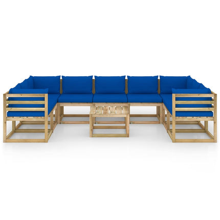 Set Salotto Giardino con Cuscini 10 pz in Pino Impregnato