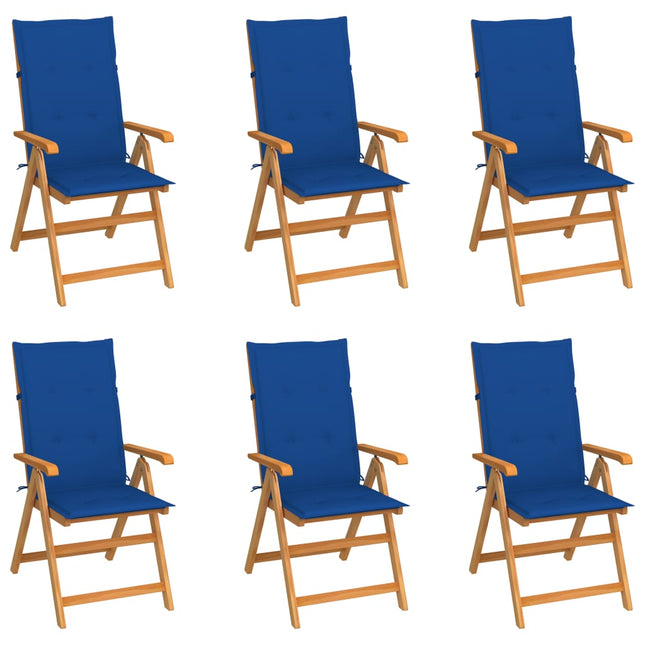 Sedie da Giardino 6 pz con Cuscini Blu Reale Massello di Teak