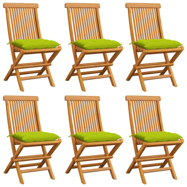 Sedie da Giardino Cuscini Verde Brillante 6 pz Massello di Teak