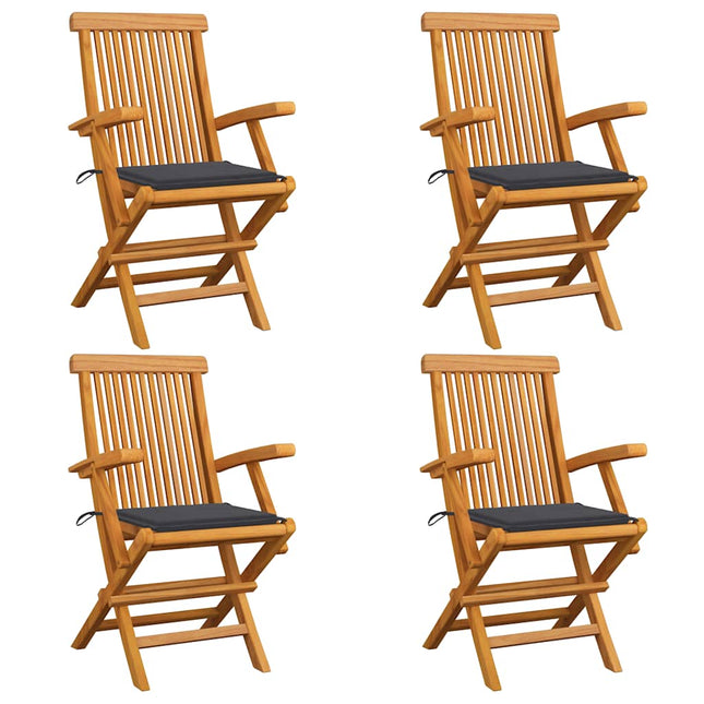 Sedie da Giardino con Cuscini Antracite 4pz Legno Massello Teak